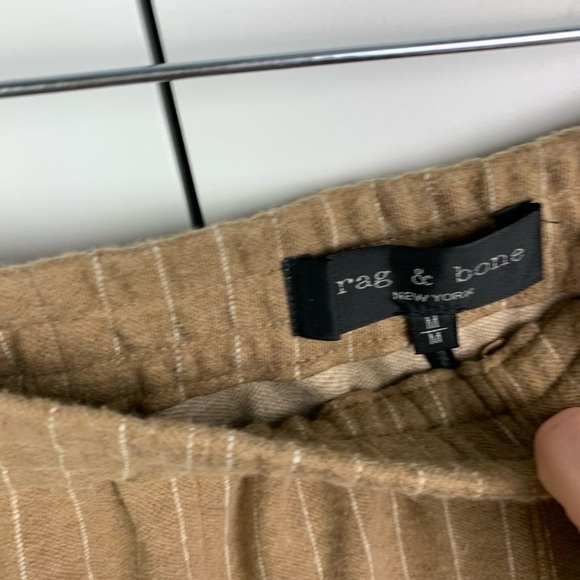 Rag & Bone MEDIUM pull On Pinstripe Trouser Pants Tan Side Pockets academia - Picture 5 of 6